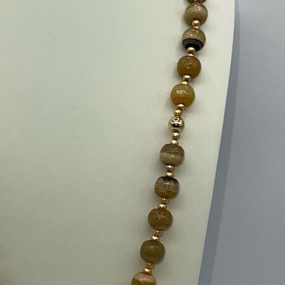 Round Stone Vintage Estate Necklace Bead Earth Tone Beige Iridescent Multi - Picture 4 of 7